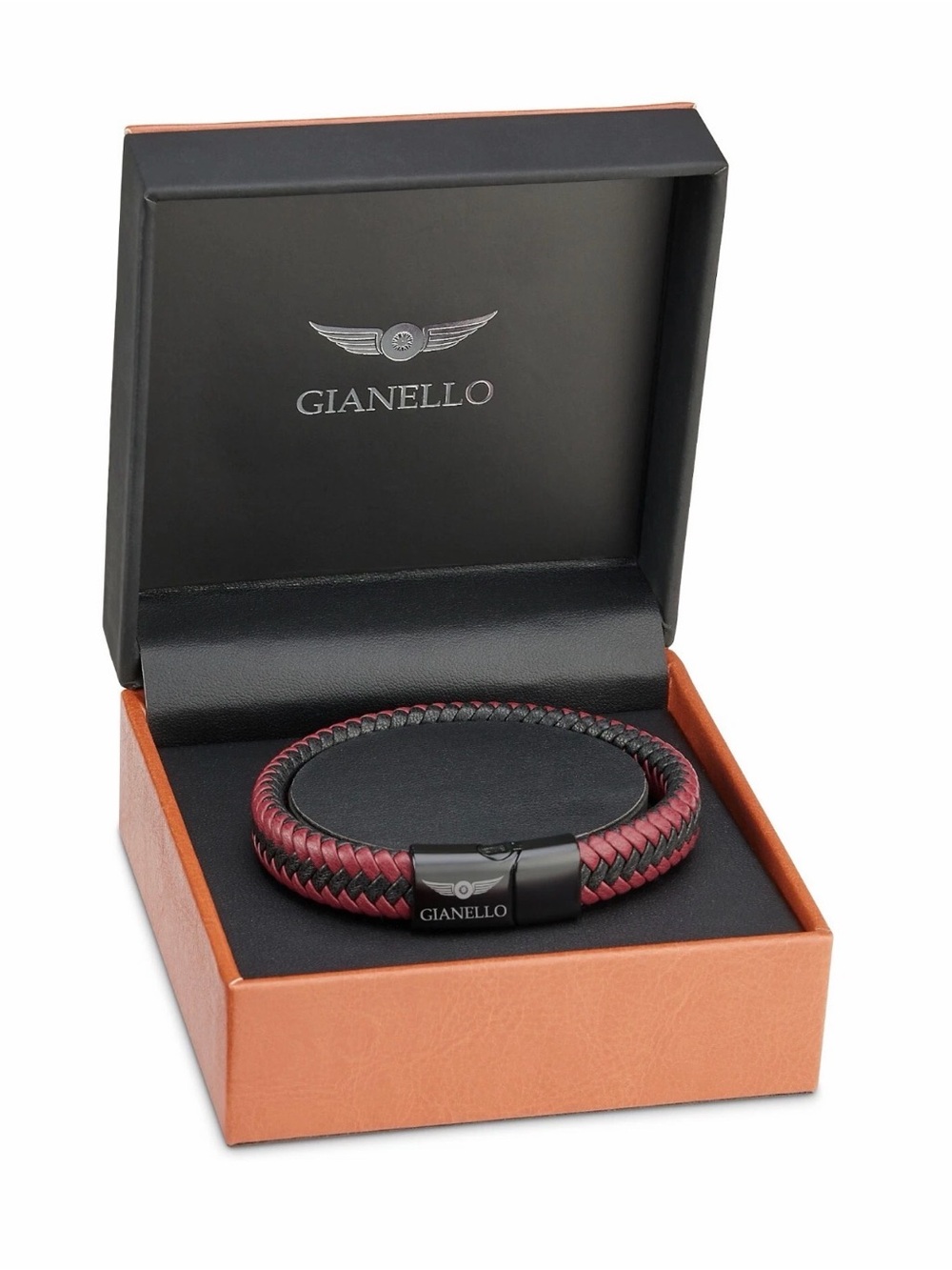Gianello Braided Leather Bracelet in Burgundy and Black